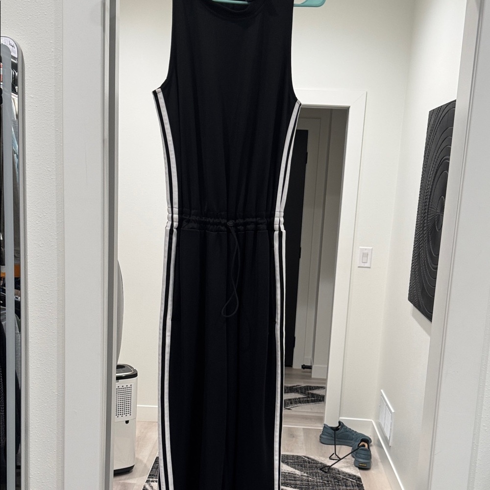 Adidas Black Jumpsuit with White Stripes